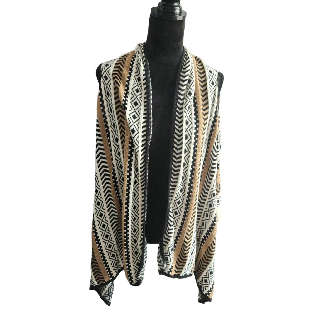 212 New York Tribal South Western Sleeveless Knit Sweater Open Cardigan L